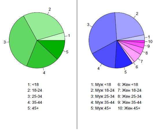 Структура месячной аудитории сайта: пол и возраст